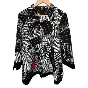 Ali Miles Black and White Abstract Pattern Blouse Size L